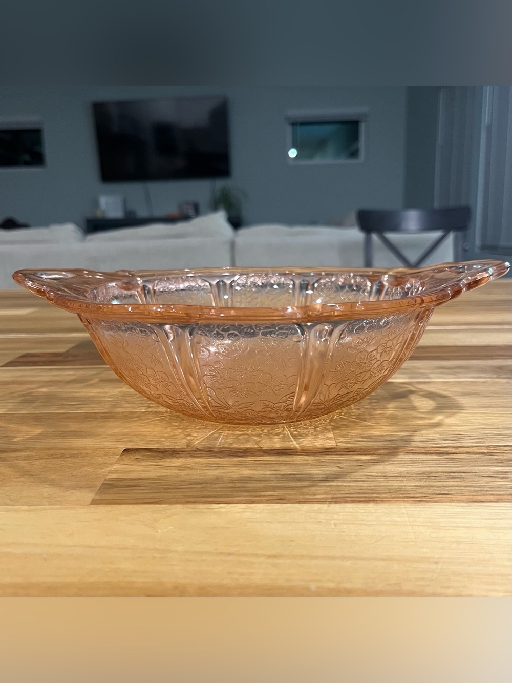 Vintage Jeannette Pink Depression Glass Cherry Blossom Serving Bowl